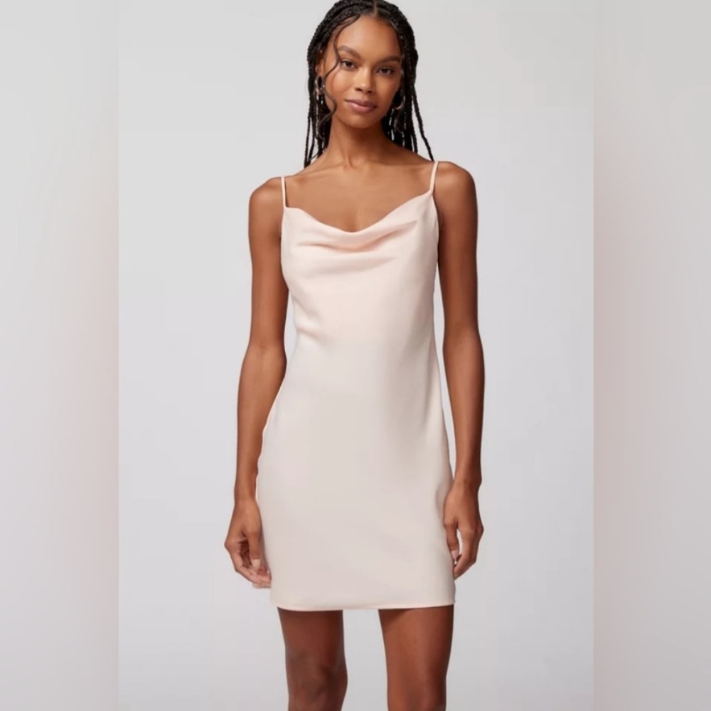 Urban outfitters UO Mallory cowlneck satin mini dress in peach M